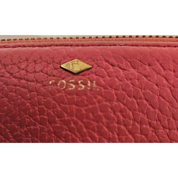 Fossil Wallet Pink Leather Medium zipper pocket - Picture 2 of 10